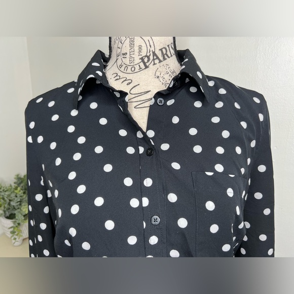 Merona Long Sleeve Black with White Polka Dots Button Down Top - Picture 2 of 6